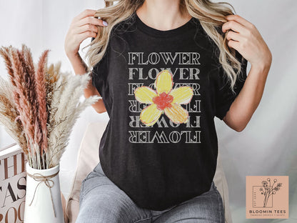 Minimalist Flower T-shirt, Vintage Floral Graphic Tee, Gift for Her