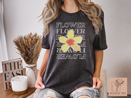 Minimalist Flower T-shirt, Vintage Floral Graphic Tee, Gift for Her