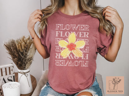 Minimalist Flower T-shirt, Vintage Floral Graphic Tee, Gift for Her