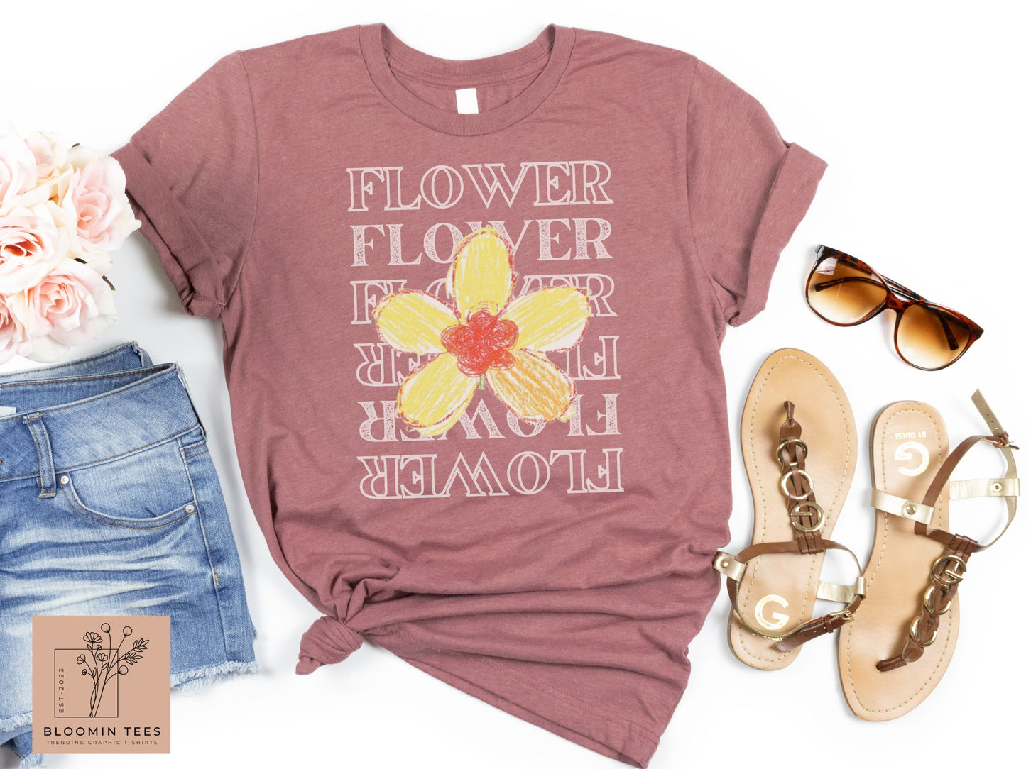 Minimalist Flower T-shirt, Vintage Floral Graphic Tee, Gift for Her