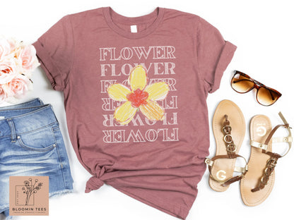 Minimalist Flower T-shirt, Vintage Floral Graphic Tee, Gift for Her
